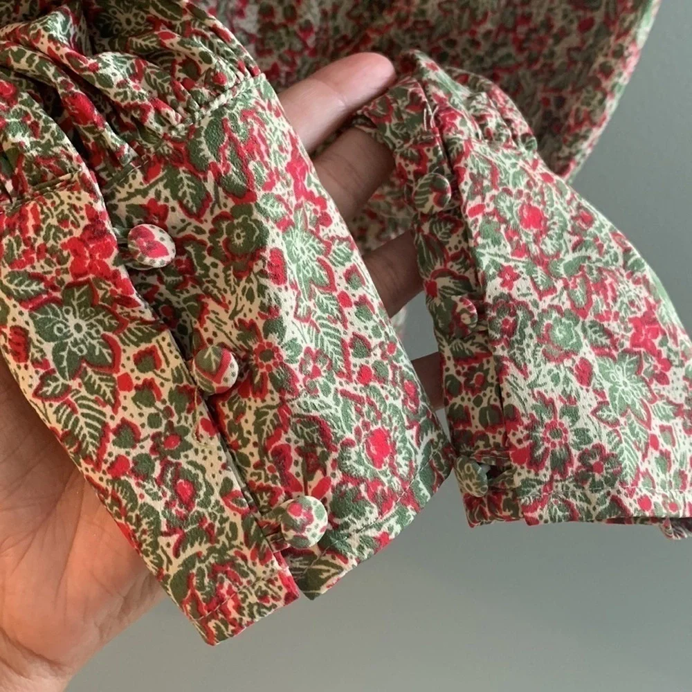 TOPSHOP Floral Cottagecore Victorian Button Up Corset Cropped Blouse Size 2 - Picture 6 of 7